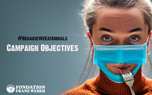 How will the #BecauseWeEatAnimals campaign unfold and what is its final goal?